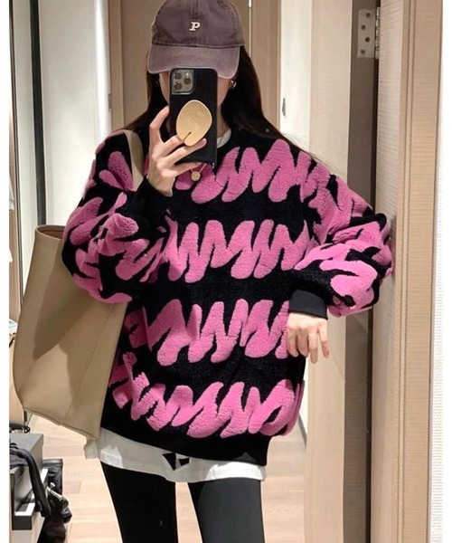 CHEER（チアー）の「配色ループヤーンニットトップス（ニット/セーター・レディース・ライトグリーン/ピンク/グリーン・M）」の6枚目の写真