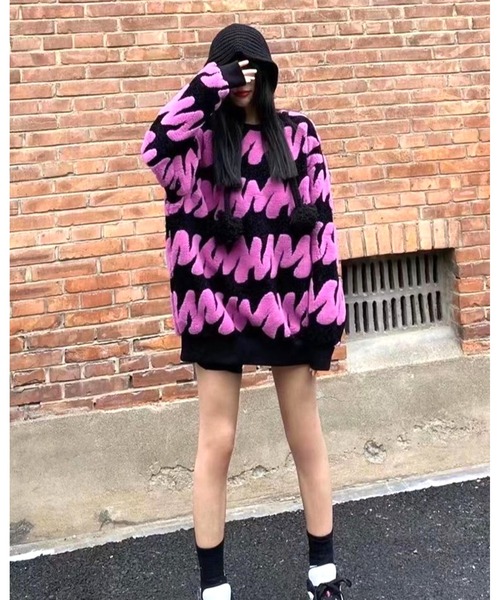 CHEER（チアー）の「配色ループヤーンニットトップス（ニット/セーター・レディース・ライトグリーン/ピンク/グリーン・M）」の8枚目の写真