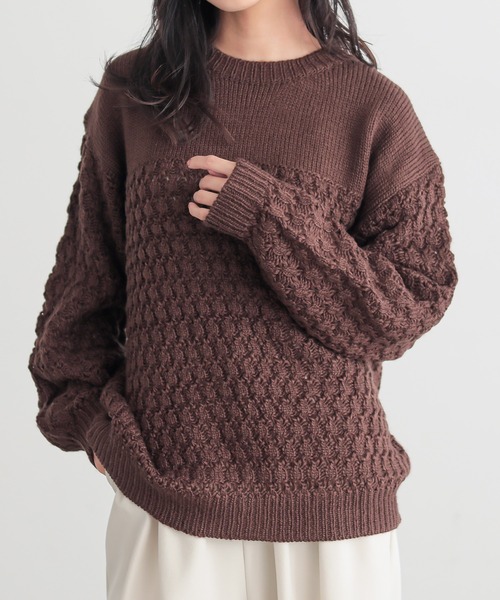 for/c(フォーシー)の「ざっくりニットトップス【サスティナブル】(ニット/セーター・レディース・ブラウン/ネイビー/パープル/アイボリー・L/M)」の3枚目の写真