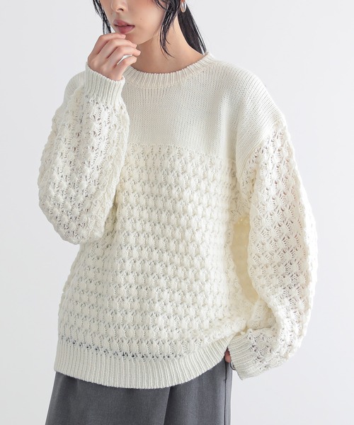 for/c(フォーシー)の「ざっくりニットトップス【サスティナブル】(ニット/セーター・レディース・ブラウン/ネイビー/パープル/アイボリー・L/M)」の2枚目の写真