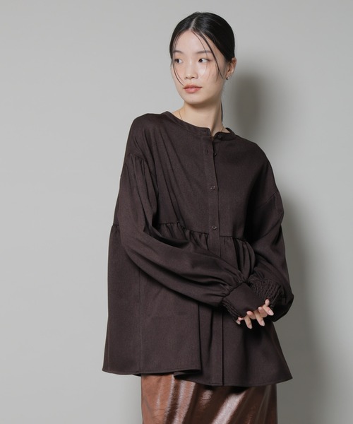 セール】ウールライクポリエステル前後2way切り替えペプラムブラウス