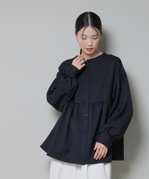 セール】ウールライクポリエステル前後2way切り替えペプラムブラウス