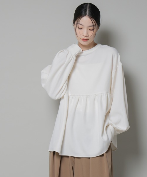セール】ウールライクポリエステル前後2way切り替えペプラムブラウス