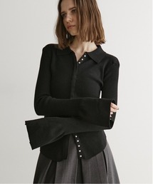 襟付きニット」に該当するニット/セーター（ブラック/黒色系