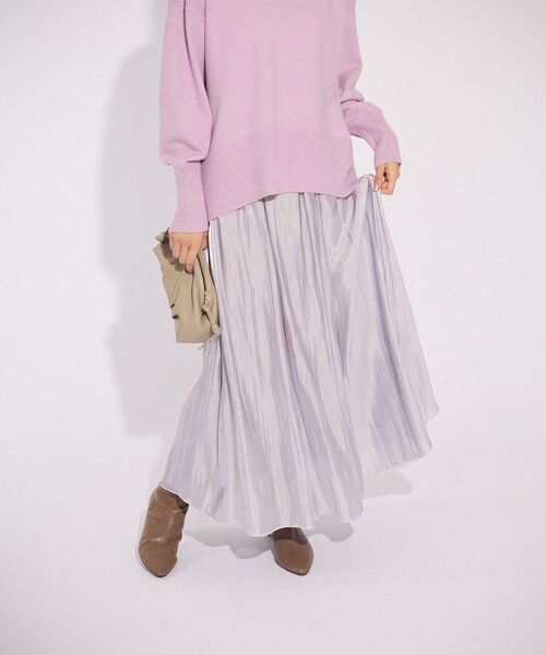 Green　Parks（グリーンパークス）の「シャイニーサテンセルフプリーツギャザーフレアスカート（スカート・レディース・ブラック/グレー/アイボリー・FREE）」の16枚目の写真