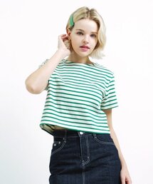 SAC ストライプオーバーサイズクロップTシャツ グリーン 4W2311003