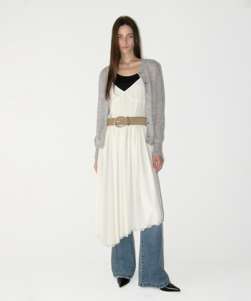 Lace Layered Shirring One-piece, IVORY