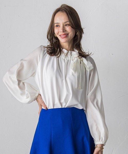 Viaggio Blu（ビアッジョブルー）の「サイドリボンカットソー≪洗濯機で洗える≫（Tシャツ/カットソー・レディース・オフホワイト/ブラウン/ピンク・S/M）」の4枚目の写真