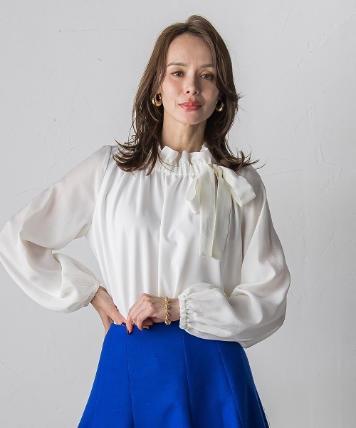 Viaggio Blu（ビアッジョブルー）の「サイドリボンカットソー≪洗濯機で洗える≫（Tシャツ/カットソー・レディース・オフホワイト/ブラウン/ピンク・S/M）」の5枚目の写真