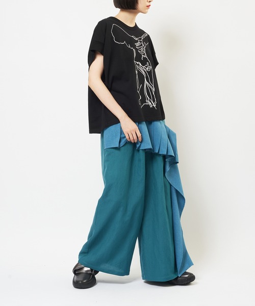 gomme(ゴム)の「Li/Rクロス リネンレーヨンフリルパンツ(その他パンツ・レディース・グリーン・MEDIUM)」の4枚目の写真