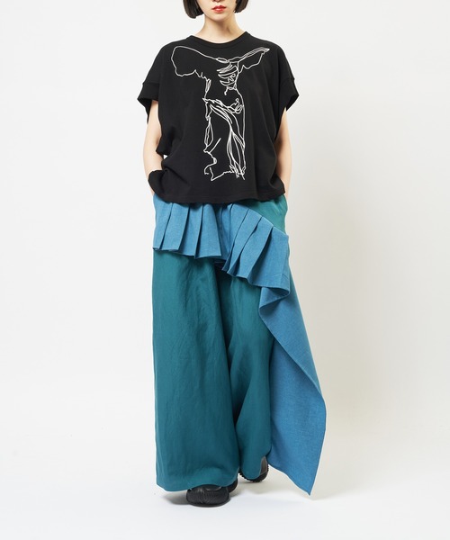gomme(ゴム)の「Li/Rクロス リネンレーヨンフリルパンツ(その他パンツ・レディース・グリーン・MEDIUM)」の2枚目の写真