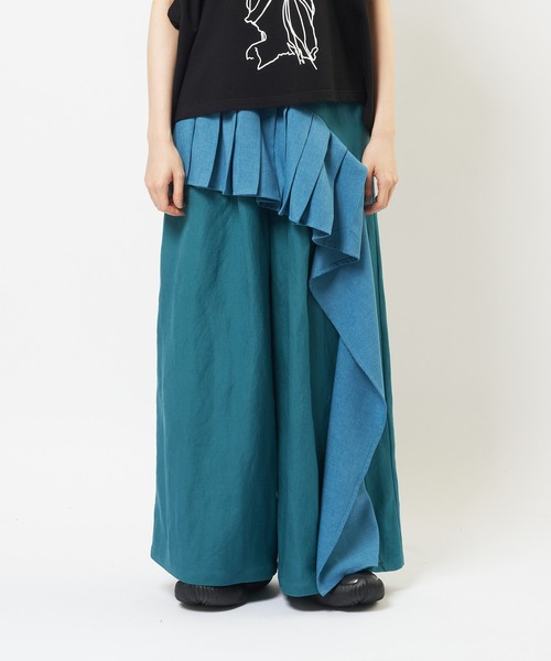 gomme(ゴム)の「Li/Rクロス リネンレーヨンフリルパンツ(その他パンツ・レディース・グリーン・MEDIUM)」の5枚目の写真