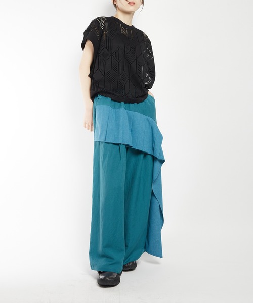 gomme(ゴム)の「Li/Rクロス リネンレーヨンフリルパンツ(その他パンツ・レディース・グリーン・MEDIUM)」の20枚目の写真