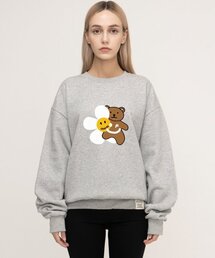 [UNISEX]フラワーベアスマイルマンツーマン_グレー