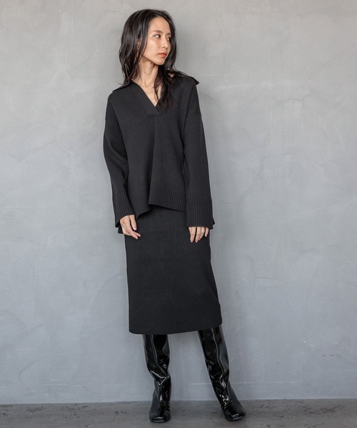 HEREIAM（ヘレイアム）の「【HEREIAM】やみつきになる肌触り/ファインタッチニットミディスカート（スカート・レディース・アイボリー/ブラック・FREE）」の7枚目の写真