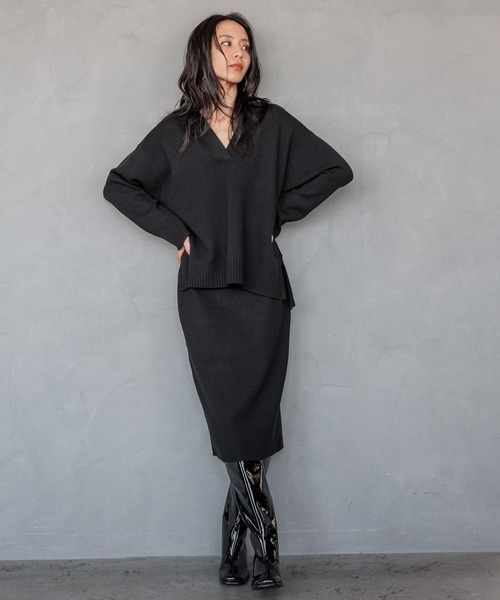 HEREIAM（ヘレイアム）の「【HEREIAM】やみつきになる肌触り/ファインタッチニットミディスカート（スカート・レディース・アイボリー/ブラック・FREE）」の9枚目の写真