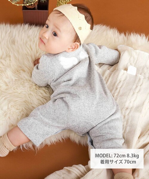 SLAP SLIP BABY(スラップスリップベビー)の「くるりん天使の翼刺しゅうつきカバーオールベビー(60~80cm)(ロンパース・キッズ・ピンク/オフホワイト・70cm/60cm/80cm)」の3枚目の写真