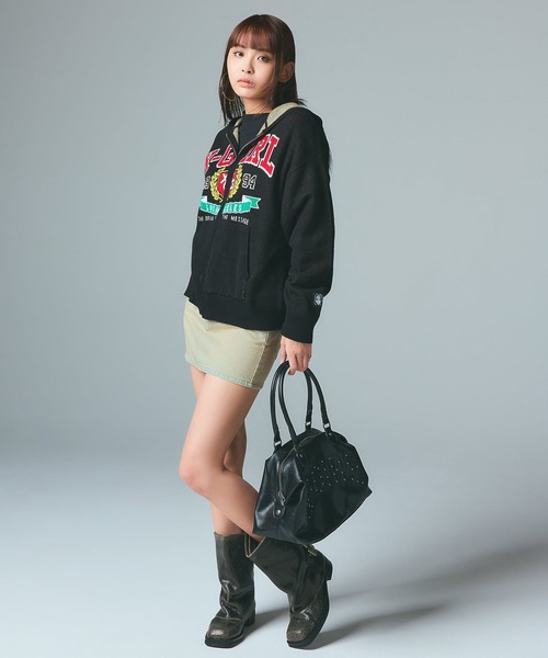 X-girl(エックスガール)の「COLLEGE LOGO JACQUARD ZIP UP KNIT HOODIE(ニット/セーター・レディース・ブラック/オリーブ/ライトグレー・ONE SIZE)」の9枚目の写真