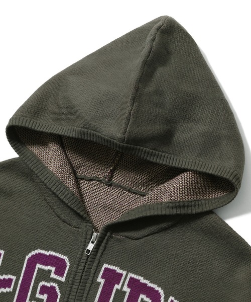 X-girl(エックスガール)の「COLLEGE LOGO JACQUARD ZIP UP KNIT HOODIE(ニット/セーター・レディース・ブラック/オリーブ/ライトグレー・ONE SIZE)」の13枚目の写真