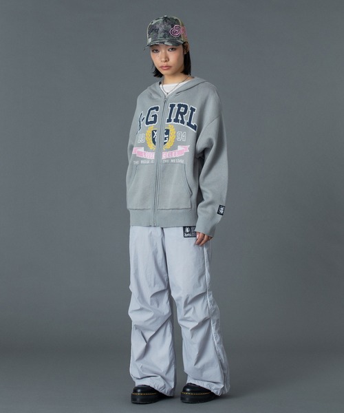 X-girl(エックスガール)の「COLLEGE LOGO JACQUARD ZIP UP KNIT HOODIE(ニット/セーター・レディース・ブラック/オリーブ/ライトグレー・ONE SIZE)」の20枚目の写真