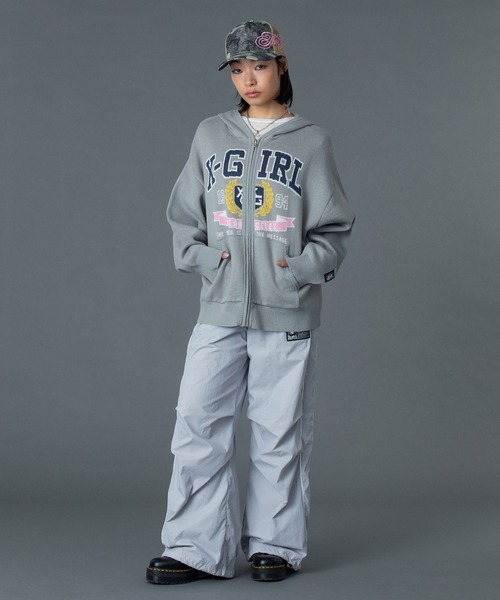 X-girl(エックスガール)の「COLLEGE LOGO JACQUARD ZIP UP KNIT HOODIE(ニット/セーター・レディース・ブラック/オリーブ/ライトグレー・ONE SIZE)」の21枚目の写真