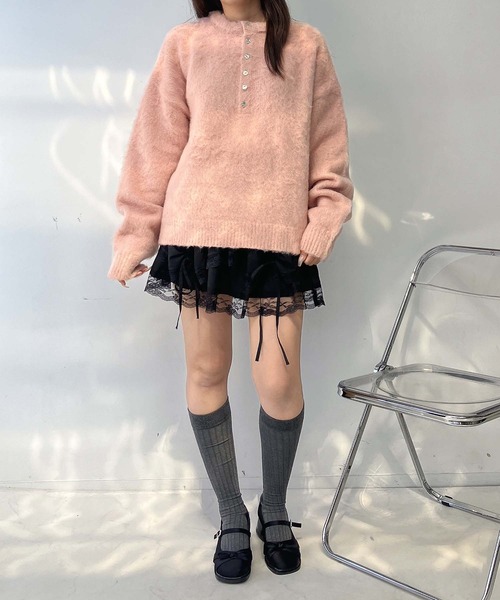 AS KNOW AS plus（アズノゥアズプラス）の「♪ゆるっとビッグサイズ ヘンリーネック シャギーニットプルオーバー【UNISEX ITEM】（ニット/セーター・レディース・アイボリー/ブルーグレー/チャコールグレー/ピンク・FREE）」の7枚目の写真