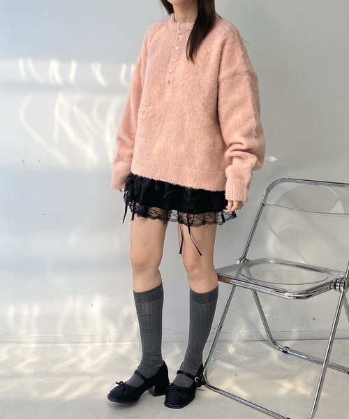 AS KNOW AS plus（アズノゥアズプラス）の「♪ゆるっとビッグサイズ ヘンリーネック シャギーニットプルオーバー【UNISEX ITEM】（ニット/セーター・レディース・アイボリー/ブルーグレー/チャコールグレー/ピンク・FREE）」の8枚目の写真