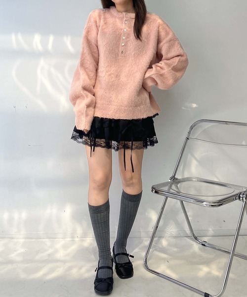 AS KNOW AS plus（アズノゥアズプラス）の「♪ゆるっとビッグサイズ ヘンリーネック シャギーニットプルオーバー【UNISEX ITEM】（ニット/セーター・レディース・アイボリー/ブルーグレー/チャコールグレー/ピンク・FREE）」の9枚目の写真