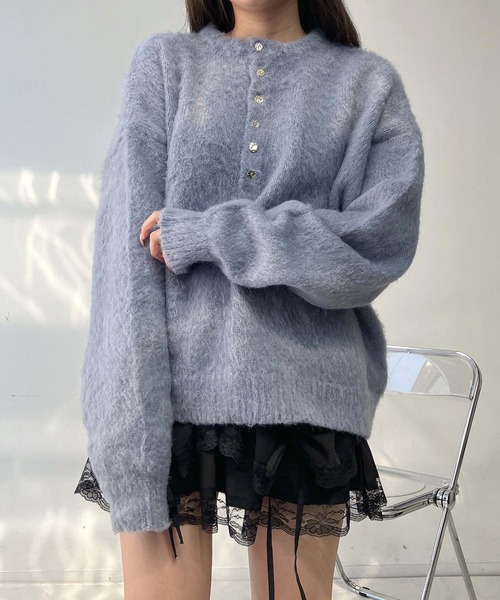 AS KNOW AS plus（アズノゥアズプラス）の「♪ゆるっとビッグサイズ ヘンリーネック シャギーニットプルオーバー【UNISEX ITEM】（ニット/セーター・レディース・アイボリー/ブルーグレー/チャコールグレー/ピンク・FREE）」の15枚目の写真