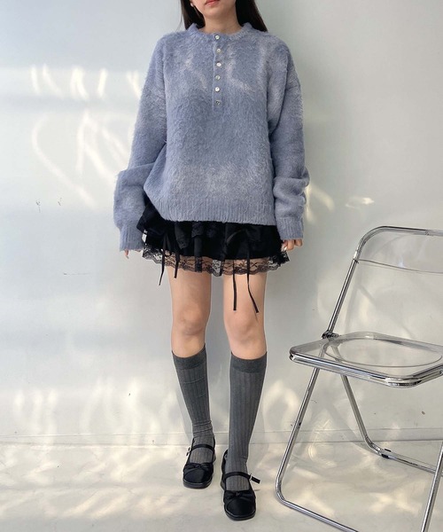 AS KNOW AS plus（アズノゥアズプラス）の「♪ゆるっとビッグサイズ ヘンリーネック シャギーニットプルオーバー【UNISEX ITEM】（ニット/セーター・レディース・アイボリー/ブルーグレー/チャコールグレー/ピンク・FREE）」の18枚目の写真