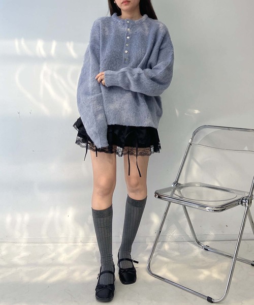 AS KNOW AS plus（アズノゥアズプラス）の「♪ゆるっとビッグサイズ ヘンリーネック シャギーニットプルオーバー【UNISEX ITEM】（ニット/セーター・レディース・アイボリー/ブルーグレー/チャコールグレー/ピンク・FREE）」の19枚目の写真