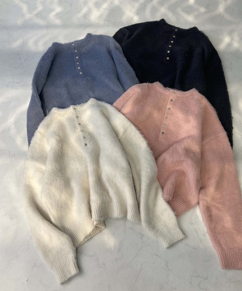 AS KNOW AS plus（アズノゥアズプラス）の「♪ゆるっとビッグサイズ ヘンリーネック シャギーニットプルオーバー【UNISEX ITEM】（ニット/セーター・レディース・アイボリー/ブルーグレー/チャコールグレー/ピンク・FREE）」の21枚目の写真