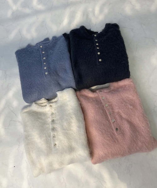 AS KNOW AS plus（アズノゥアズプラス）の「♪ゆるっとビッグサイズ ヘンリーネック シャギーニットプルオーバー【UNISEX ITEM】（ニット/セーター・レディース・アイボリー/ブルーグレー/チャコールグレー/ピンク・FREE）」の22枚目の写真