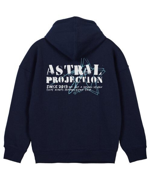 ASTRAL PROJECTION(アストラルプロジェクション)の「ヴィンテージレタリングオーバーサイズワイドショルダーフードパーカー_ネイビー(パーカー・メンズ・その他・MEDIUM/LARGE/X-LARGE/XX-LARGE)」の1枚目の写真