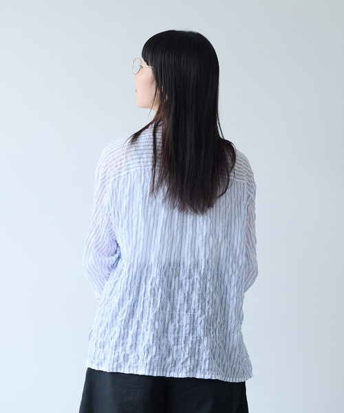 bulle de savon（ビュルデサボン）の「80/1 shirring stripe しかくシャツ（シャツ/ブラウス・レディース・ホワイト/イエロー・FREE）」の6枚目の写真
