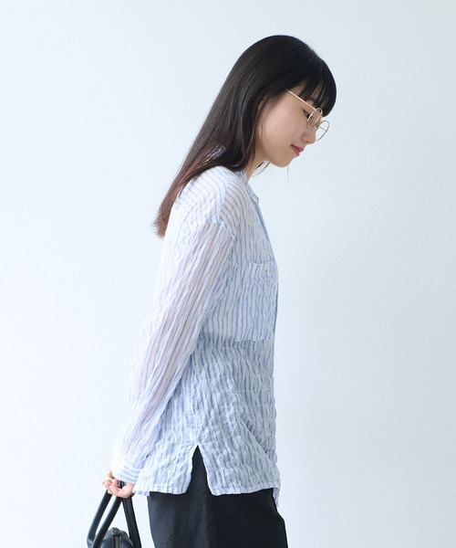 bulle de savon（ビュルデサボン）の「80/1 shirring stripe しかくシャツ（シャツ/ブラウス・レディース・ホワイト/イエロー・FREE）」の5枚目の写真
