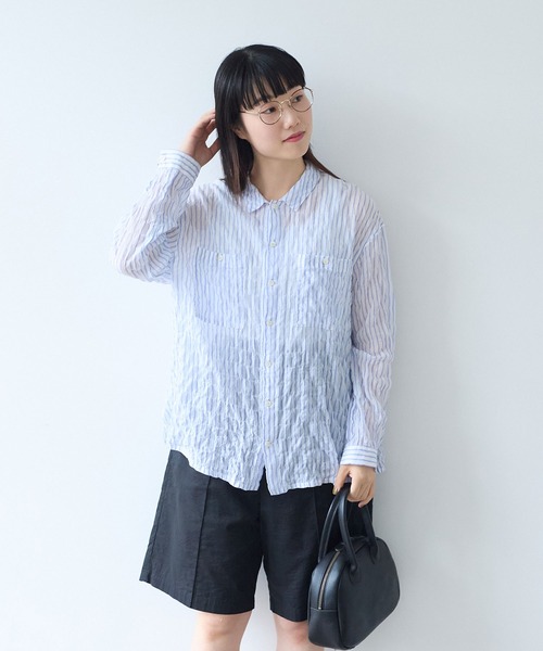 bulle de savon（ビュルデサボン）の「80/1 shirring stripe しかくシャツ（シャツ/ブラウス・レディース・ホワイト/イエロー・FREE）」の4枚目の写真