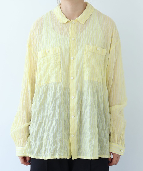 bulle de savon（ビュルデサボン）の「80/1 shirring stripe しかくシャツ（シャツ/ブラウス・レディース・ホワイト/イエロー・FREE）」の21枚目の写真