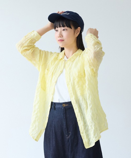 bulle de savon（ビュルデサボン）の「80/1 shirring stripe しかくシャツ（シャツ/ブラウス・レディース・ホワイト/イエロー・FREE）」の12枚目の写真