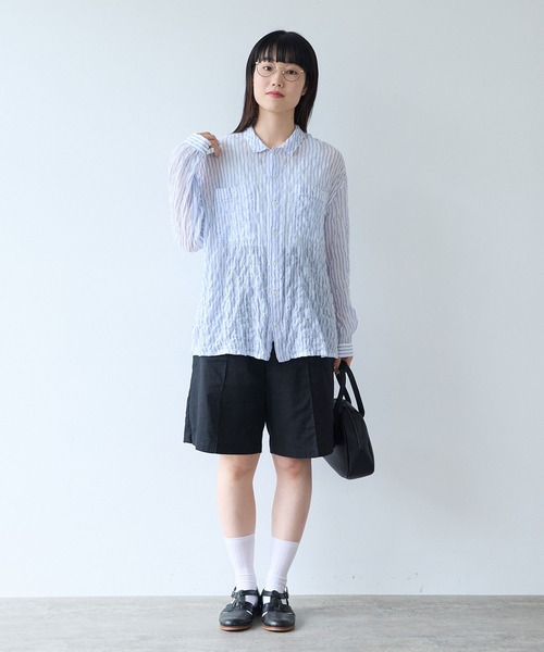 bulle de savon（ビュルデサボン）の「80/1 shirring stripe しかくシャツ（シャツ/ブラウス・レディース・ホワイト/イエロー・FREE）」の9枚目の写真