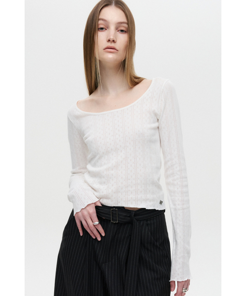DNSR WOMEN(ディーエヌエスアールウーマン)の「エアリーUネックロングスリーブホワイト(Tシャツ/カットソー・レディース・その他・OS)」の2枚目の写真