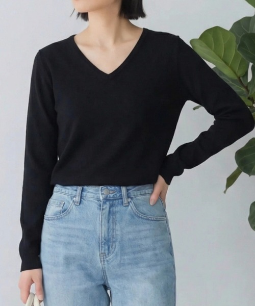 cammie(キャミー)の「Vネックシンプルニット(ニット/セーター・レディース・ブラウン/アイボリー/ブラック/グレー・M/L)」の10枚目の写真