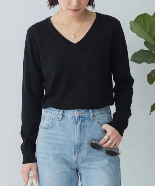 cammie(キャミー)の「Vネックシンプルニット(ニット/セーター・レディース・ブラウン/アイボリー/ブラック/グレー・M/L)」の11枚目の写真