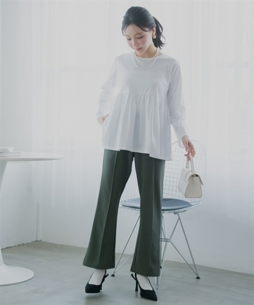 Petitjo(プッチージョ)の「小さいサイズ カットジョーゼットセンタープレスフレアパンツ 低身長さん・小柄女性(その他パンツ・レディース・ブラック/カーキ・PS/PSS/PL/PM)」の5枚目の写真