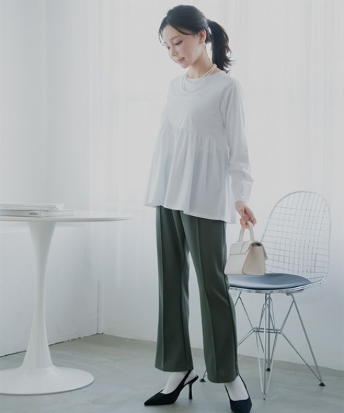 Petitjo(プッチージョ)の「小さいサイズ カットジョーゼットセンタープレスフレアパンツ 低身長さん・小柄女性(その他パンツ・レディース・ブラック/カーキ・PS/PSS/PL/PM)」の6枚目の写真