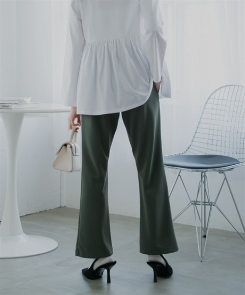 Petitjo(プッチージョ)の「小さいサイズ カットジョーゼットセンタープレスフレアパンツ 低身長さん・小柄女性(その他パンツ・レディース・ブラック/カーキ・PS/PSS/PL/PM)」の10枚目の写真