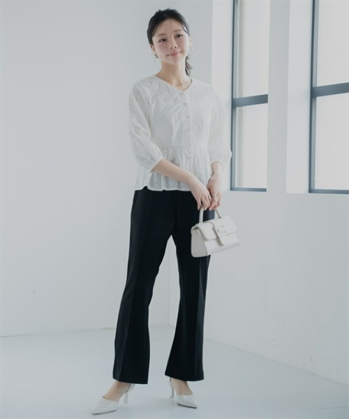 Petitjo(プッチージョ)の「小さいサイズ カットジョーゼットセンタープレスフレアパンツ 低身長さん・小柄女性(その他パンツ・レディース・ブラック/カーキ・PS/PSS/PL/PM)」の20枚目の写真