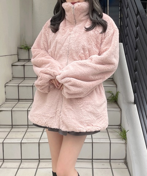 abc une face(アーベーセーアンフェイス)の「ウエスト絞りファージャケット(その他アウター・レディース・ピンク/ホワイト/ブラック・FREE)」の12枚目の写真