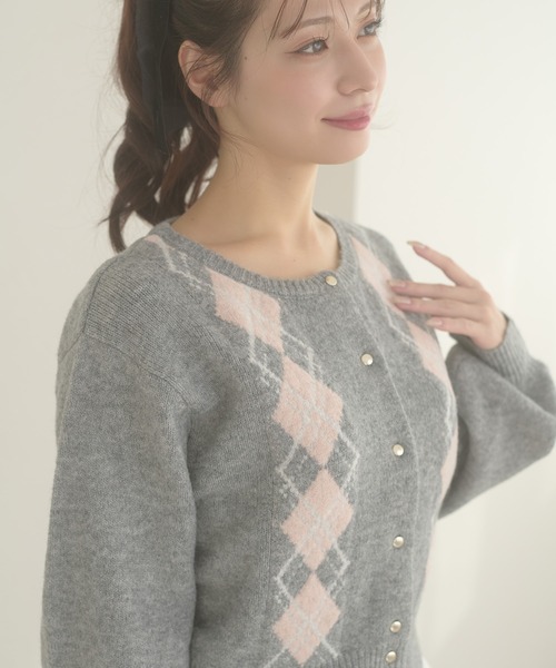 Ambre Neige(アンブルネージュ)の「argyle knit cardigan / アーガイルニットカーディガン(カーディガン/ボレロ・レディース・ブラウン系その他/アイボリー/チャコールグレー・FREE)」の20枚目の写真