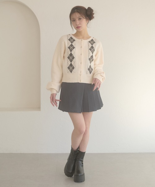 Ambre Neige(アンブルネージュ)の「argyle knit cardigan / アーガイルニットカーディガン(カーディガン/ボレロ・レディース・ブラウン系その他/アイボリー/チャコールグレー・FREE)」の7枚目の写真